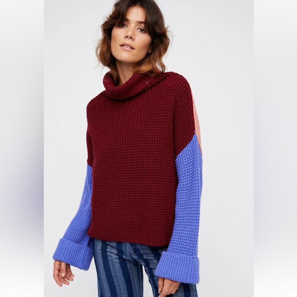 Free People Party City Oversized Chunky Knit Turtleneck Sweater Size Small